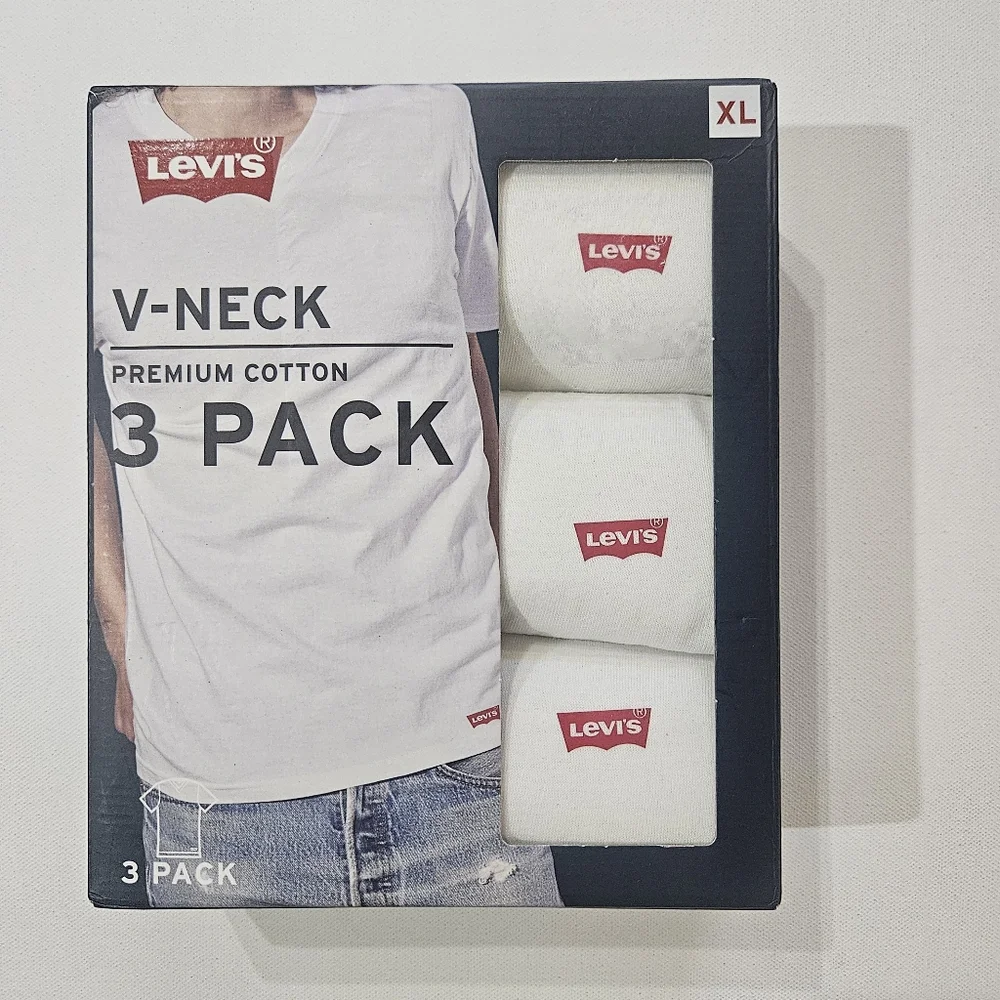 NWT Levis 3 Pack Cotton T-shirt Mens XL White‎ V-Neck